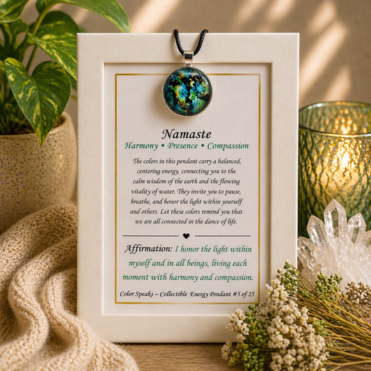 Namaste Pendant Card – Harmony • Presence • Compassion