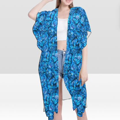 Blue Butterfly One Size Kimono| Women's Lightweight Boho Cover-Up
