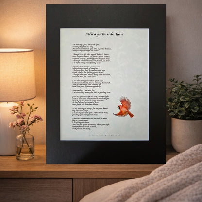 Always Beside You Poetry Print – Sympathy Gift, Memorial Wall Art, Cardinal Remembrance Print
