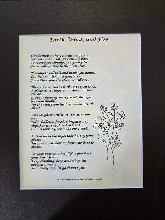 Earth, Wind and Fire- 11x14 Matted Poem