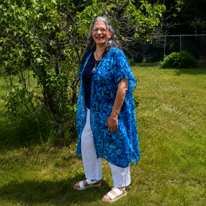 Blue Butterfly One Size Kimono| Women's Lightweight Boho Cover-Up