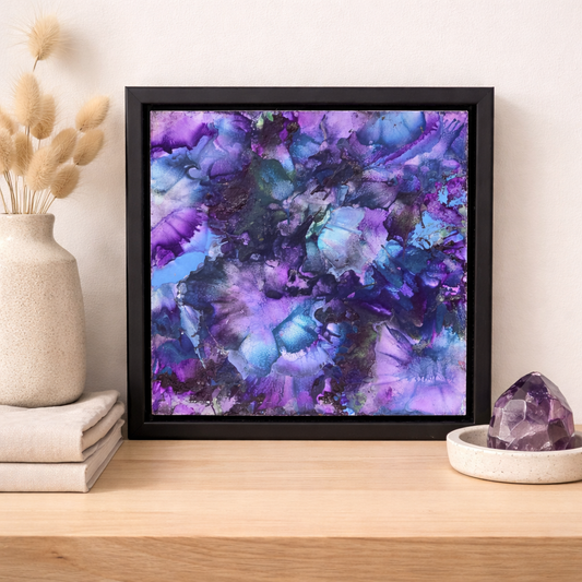 Mystic Violet –  Framed Original Encaustic Abstract Painting (6×6)