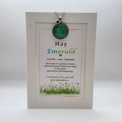 May Birthstone Necklace Gift Set | Emerald Pendant with Keepsake Card | Handmade Birthday Gift for Her