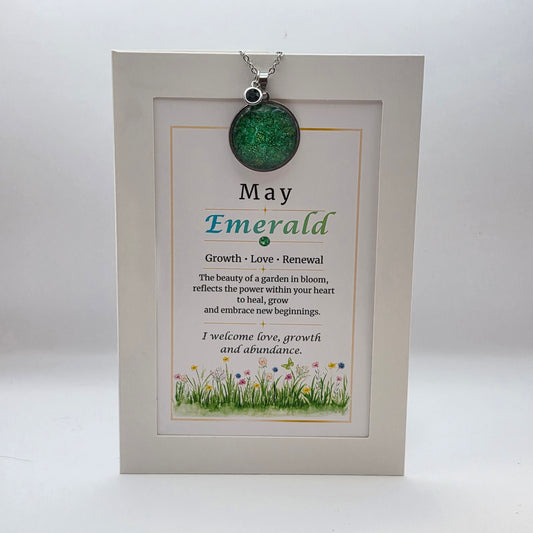 May Birthstone Necklace Gift Set | Emerald Pendant with Keepsake Card | Handmade Birthday Gift for Her