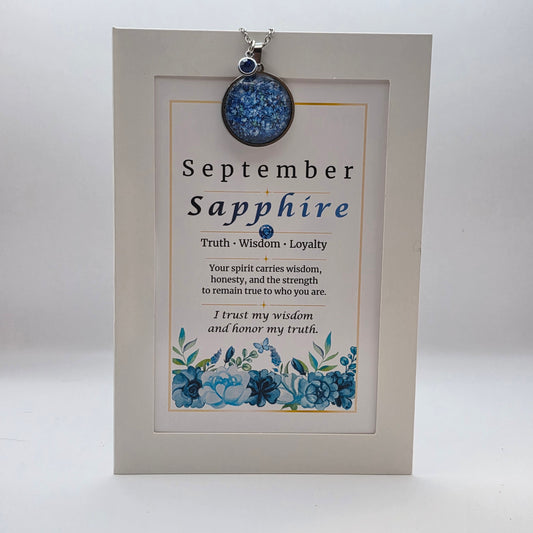 September Birthstone Necklace Gift Set | Sapphire Pendant with Keepsake Card | Handmade Birthday Gift for Her