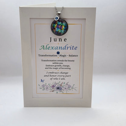 June Birthstone Necklace Gift Set | Alexandrite Pendant with Keepsake Card | Handmade Birthday Gift for Her