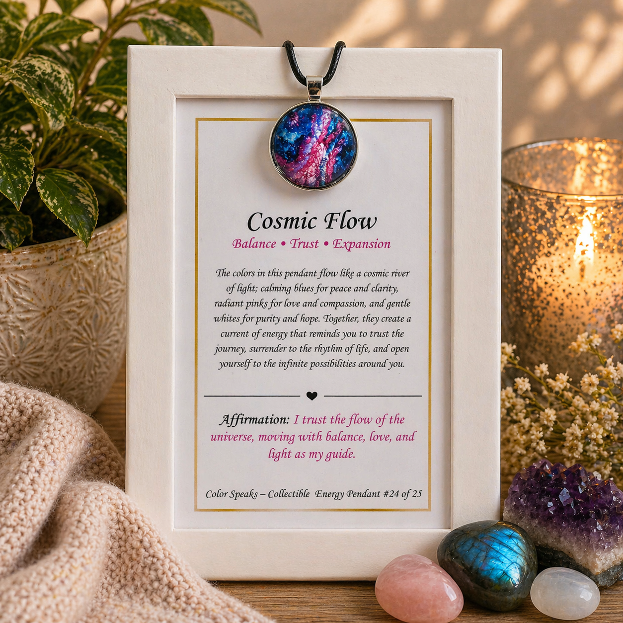 Cosmic Flow Pendant Card– Balance • Trust • Expansion
