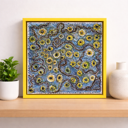 Solar Dance – Framed Original Encaustic Abstract Painting (8×8)