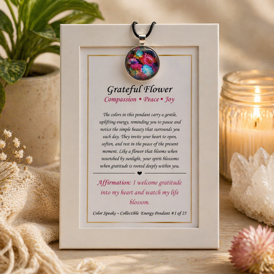 Grateful Flower Pendant Card – Compassion • Peace • Joy