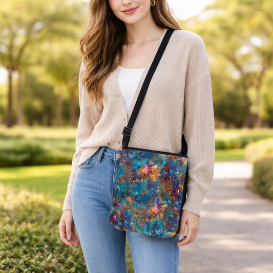 Oceanic Crossbody Bag – Blue Abstract Wearable Art