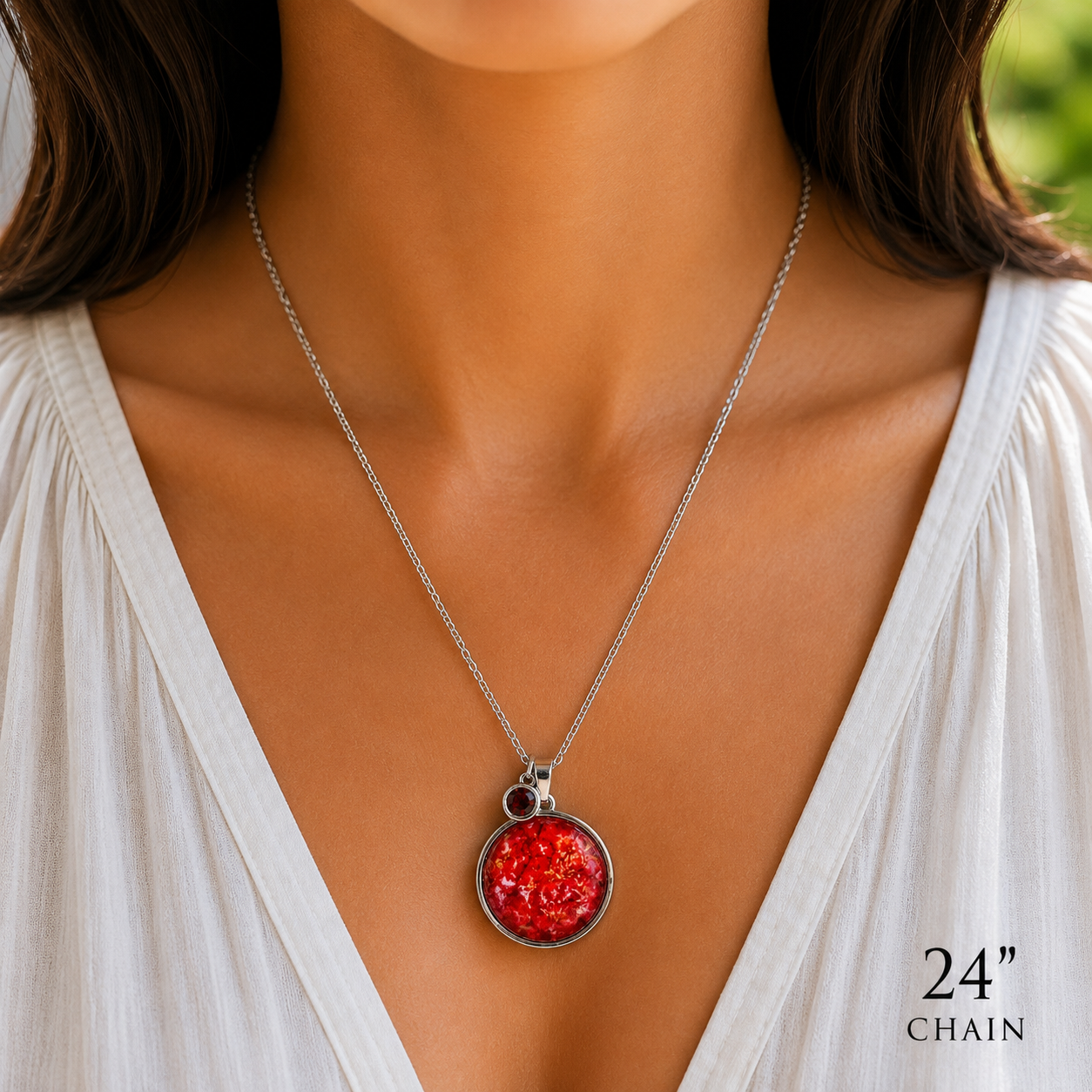 July Birthstone Necklace Gift Set | Ruby Pendant with Keepsake Card | Handmade Birthday Gift for Her
