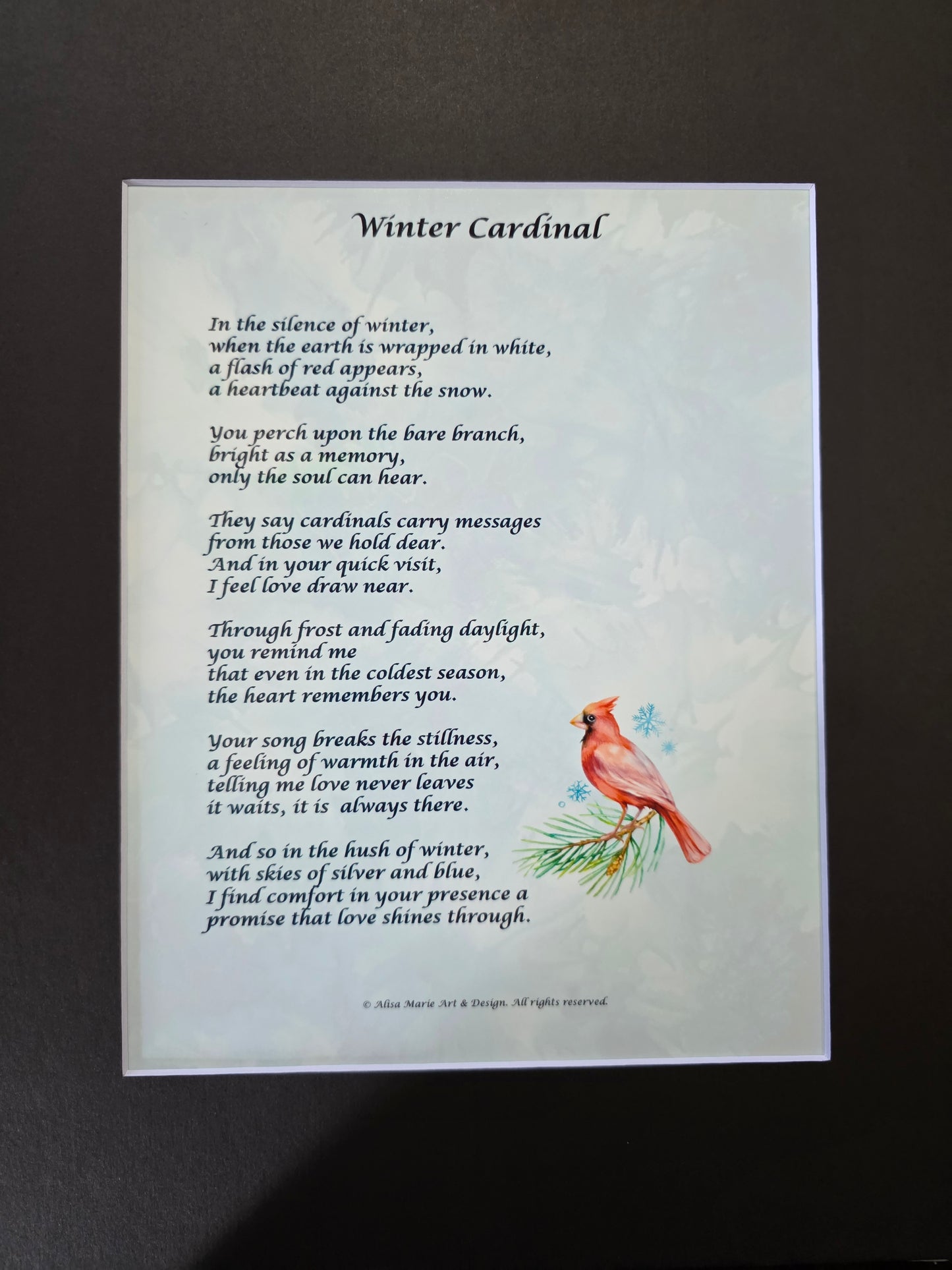 Winter Cardinal - 11x14 Matted Poem