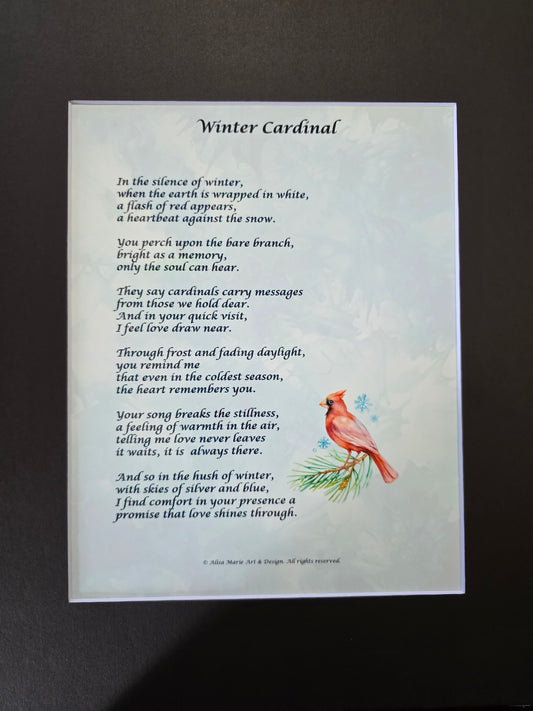 Winter Cardinal - 11x14 Matted Poem
