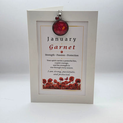January Birthstone Necklace Gift Set | Garnet Pendant with Keepsake Card | Handmade Birthday Gift for Her