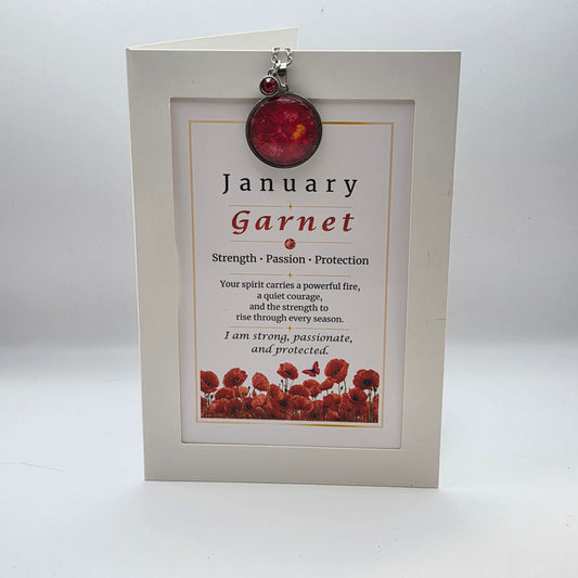 January Birthstone Necklace Gift Set | Garnet Pendant with Keepsake Card | Handmade Birthday Gift for Her