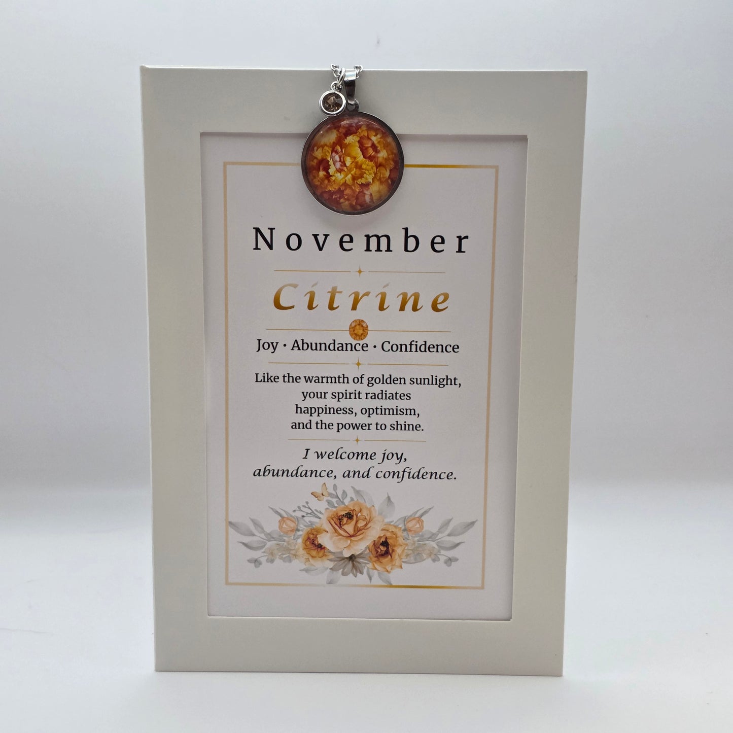 November Birthstone Necklace Gift Set | Citrane Pendant with Keepsake Card | Handmade Birthday Gift for Her