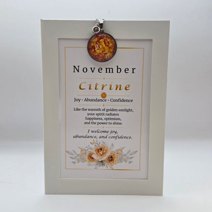 November Birthstone Necklace Gift Set | Citrane Pendant with Keepsake Card | Handmade Birthday Gift for Her