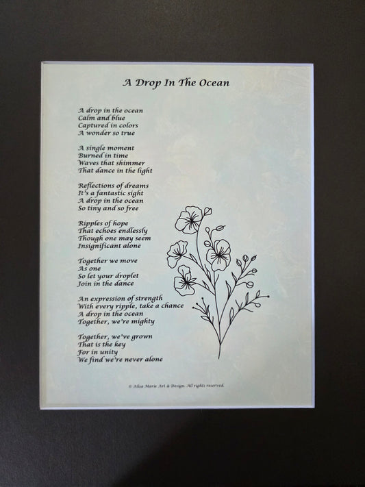 A Drop in the Ocean - 11x14 Matted Poem