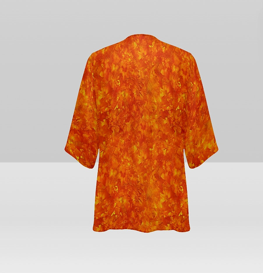Orange Sunset Short Kimono | Women's Lightweight Boho Cover-Up
