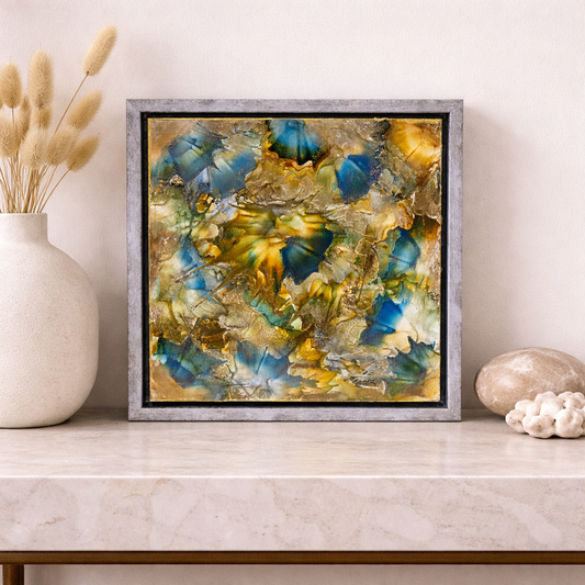 Gate of Clarity – Framed Original Encaustic Abstract Painting (8×8)