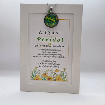 August Birthstone Necklace Gift Set | Peridot Pendant with Keepsake Card | Handmade Birthday Gift for Her