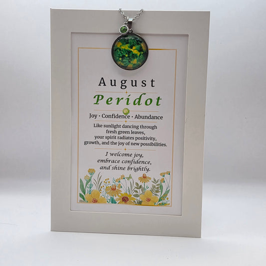 August Birthstone Necklace Gift Set | Peridot Pendant with Keepsake Card | Handmade Birthday Gift for Her