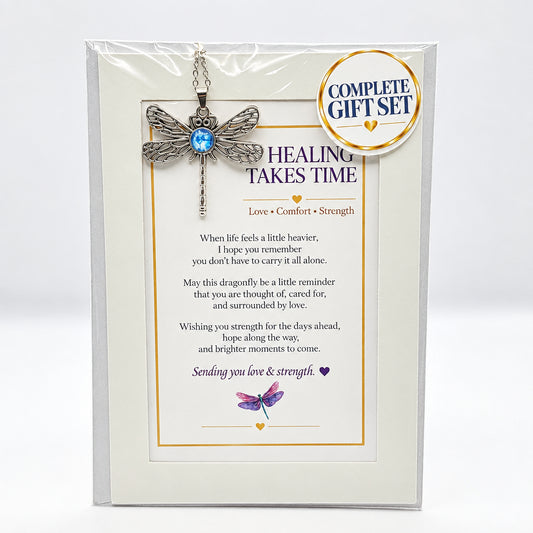 Healing Takes Time Dragonfly Art Necklace