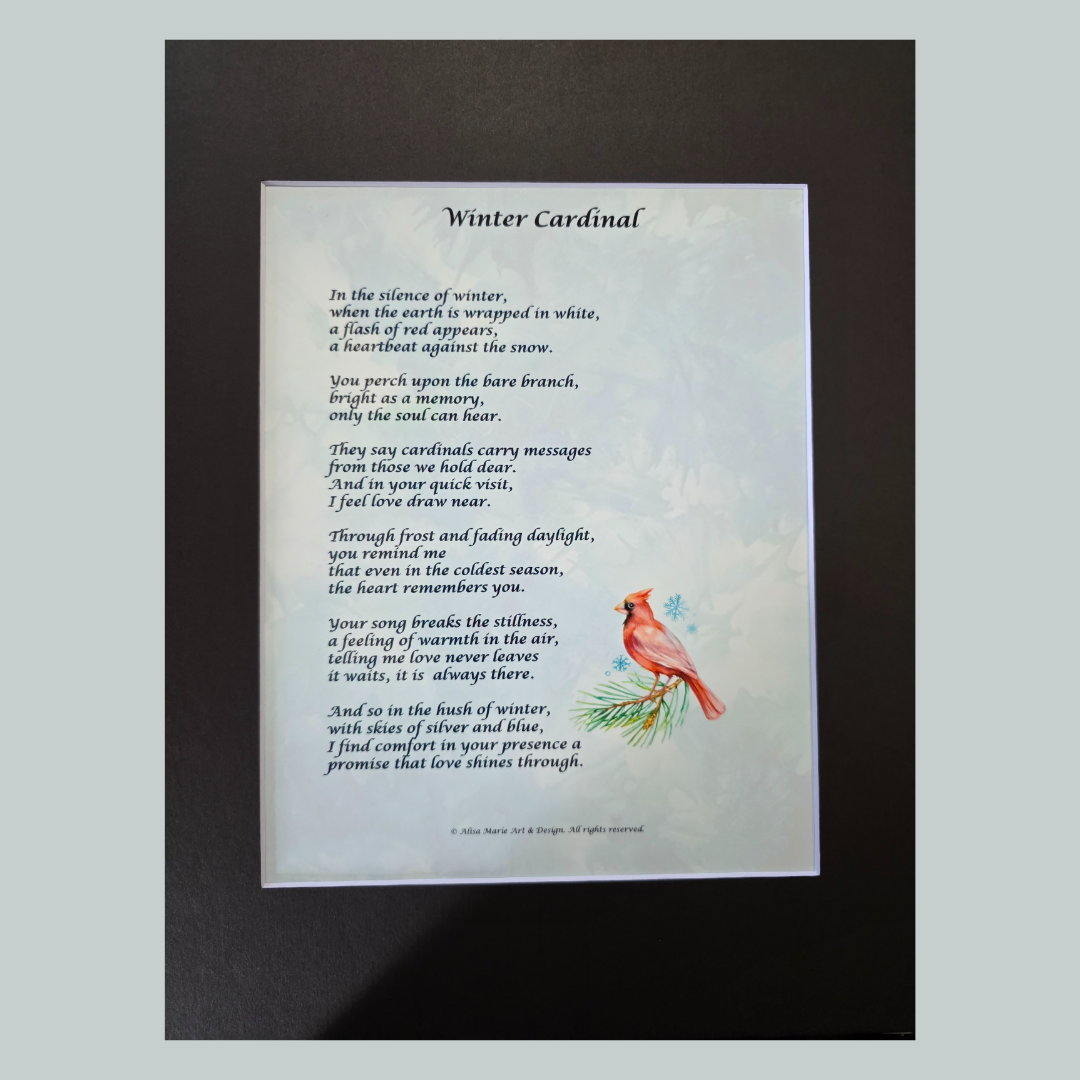 Winter Cardinal - 11x14 Matted Poem