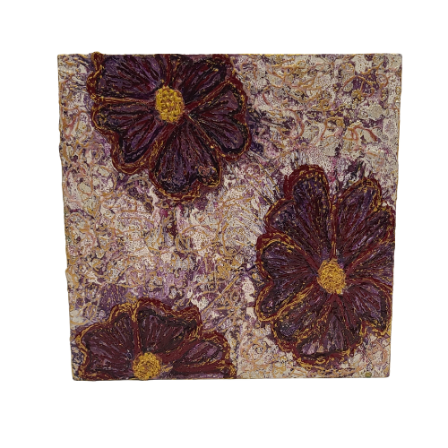 Handmade Encaustic Art – 6x6 Floral Abstract Wooden Art Piece