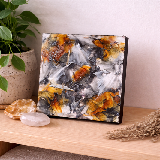 Cosmic Fire – Original Encaustic Painting (5×5 Abstract Art)