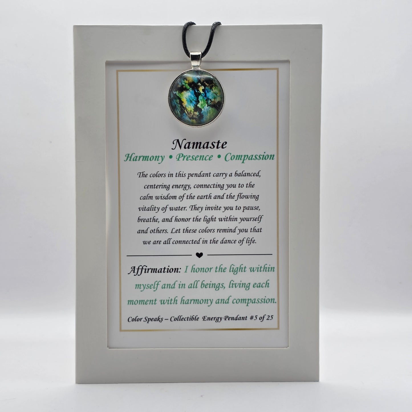 Namaste Pendant Card – Harmony • Presence • Compassion