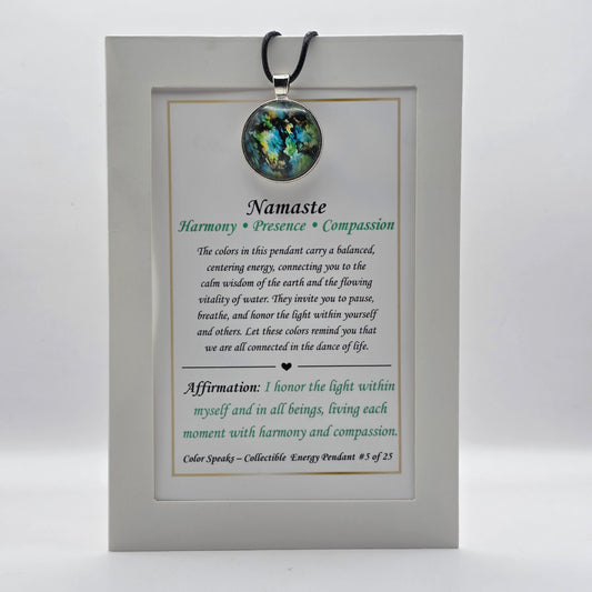 Namaste Pendant Card – Harmony • Presence • Compassion