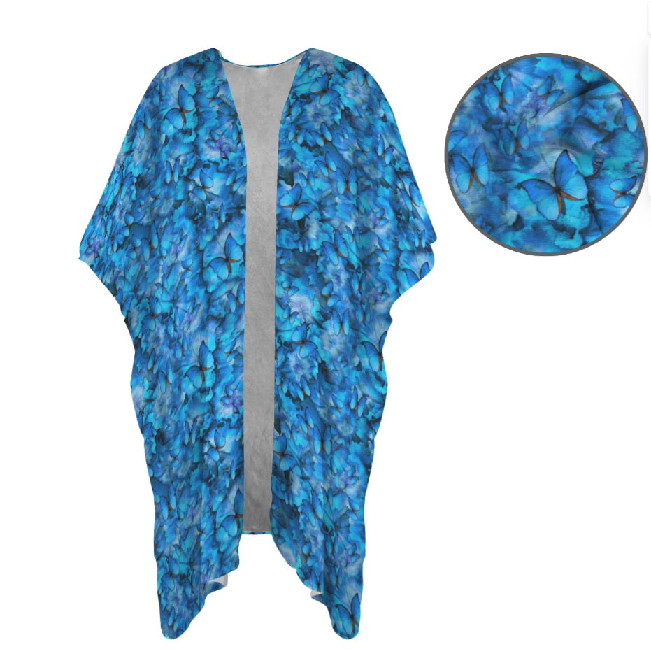 Blue Butterfly Kimono | Women's Lightweight Boho Cover-Up
