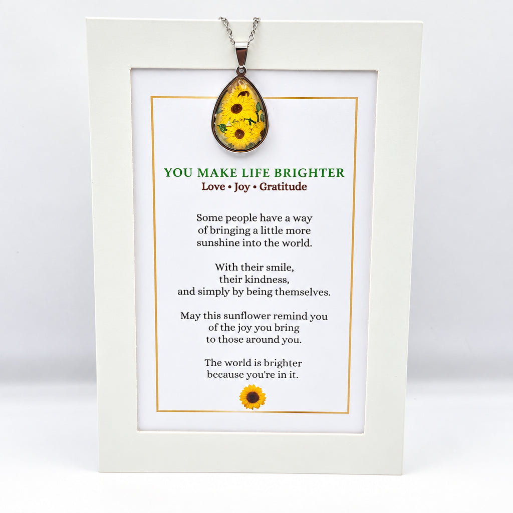 You Make Life Brighter Sunflower Art Necklace
