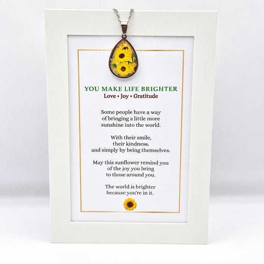 You Make Life Brighter Sunflower Art Necklace