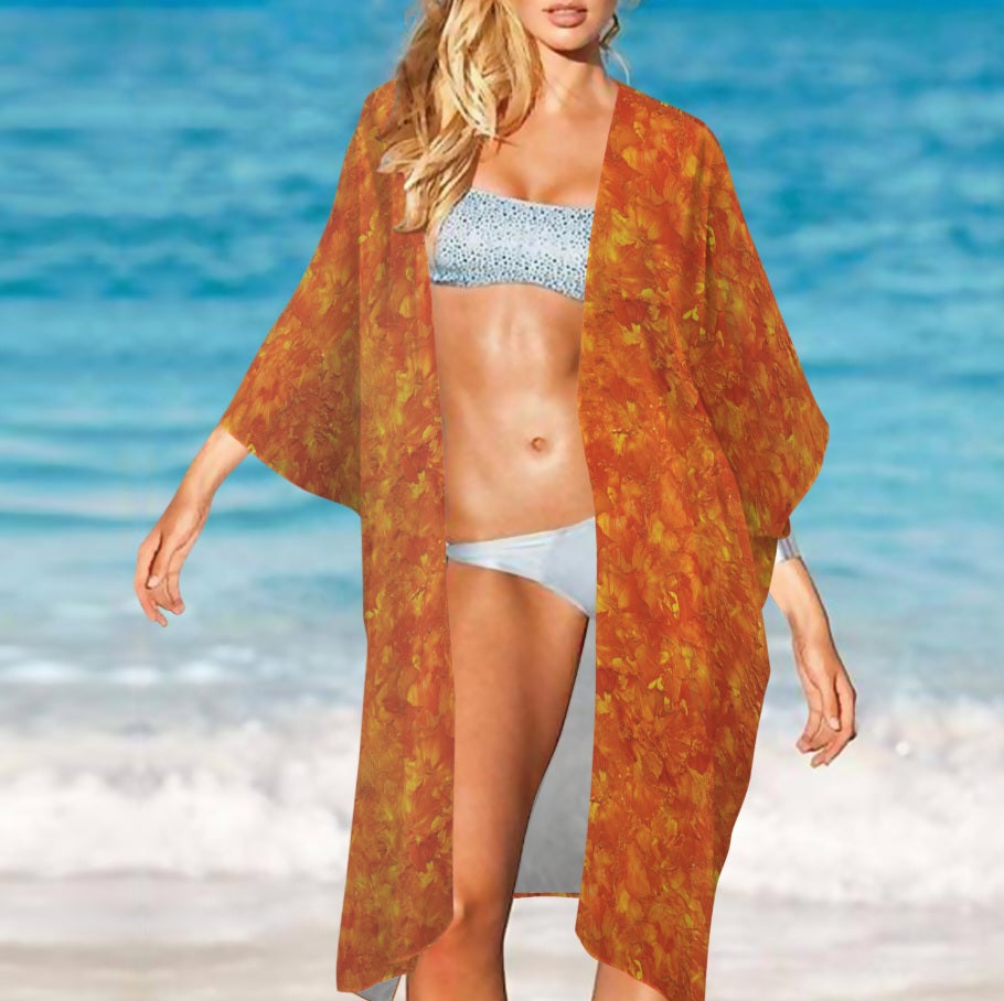 Orange Sunset Kimono | Women's Lightweight Boho Cover-Up