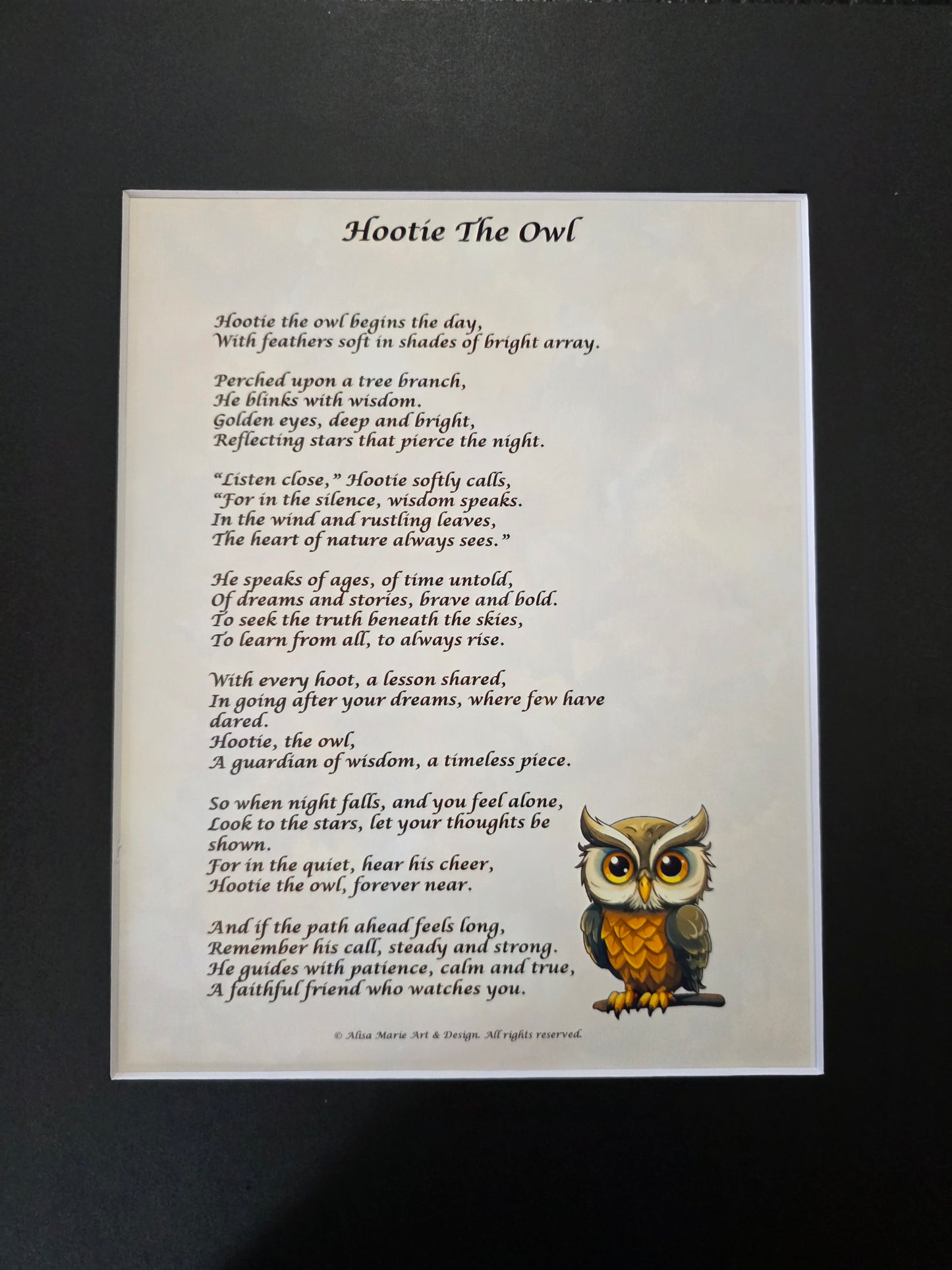 Hootie the Owl - 11x14 Matted Poem