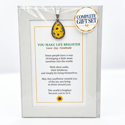 You Make Life Brighter Sunflower Pendant Gift Set