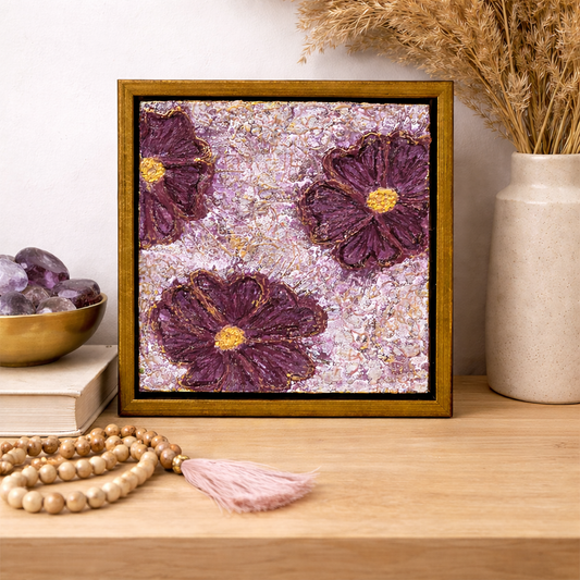Royal Blossoms – Framed Original Encaustic Flower Painting (6×6)