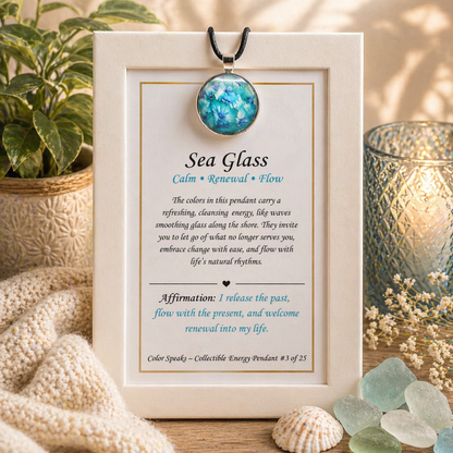 Sea Glass Pendant Card – Calm • Renewal • Flow