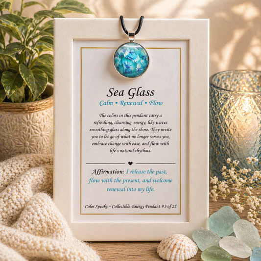 Sea Glass Pendant Card – Calm • Renewal • Flow