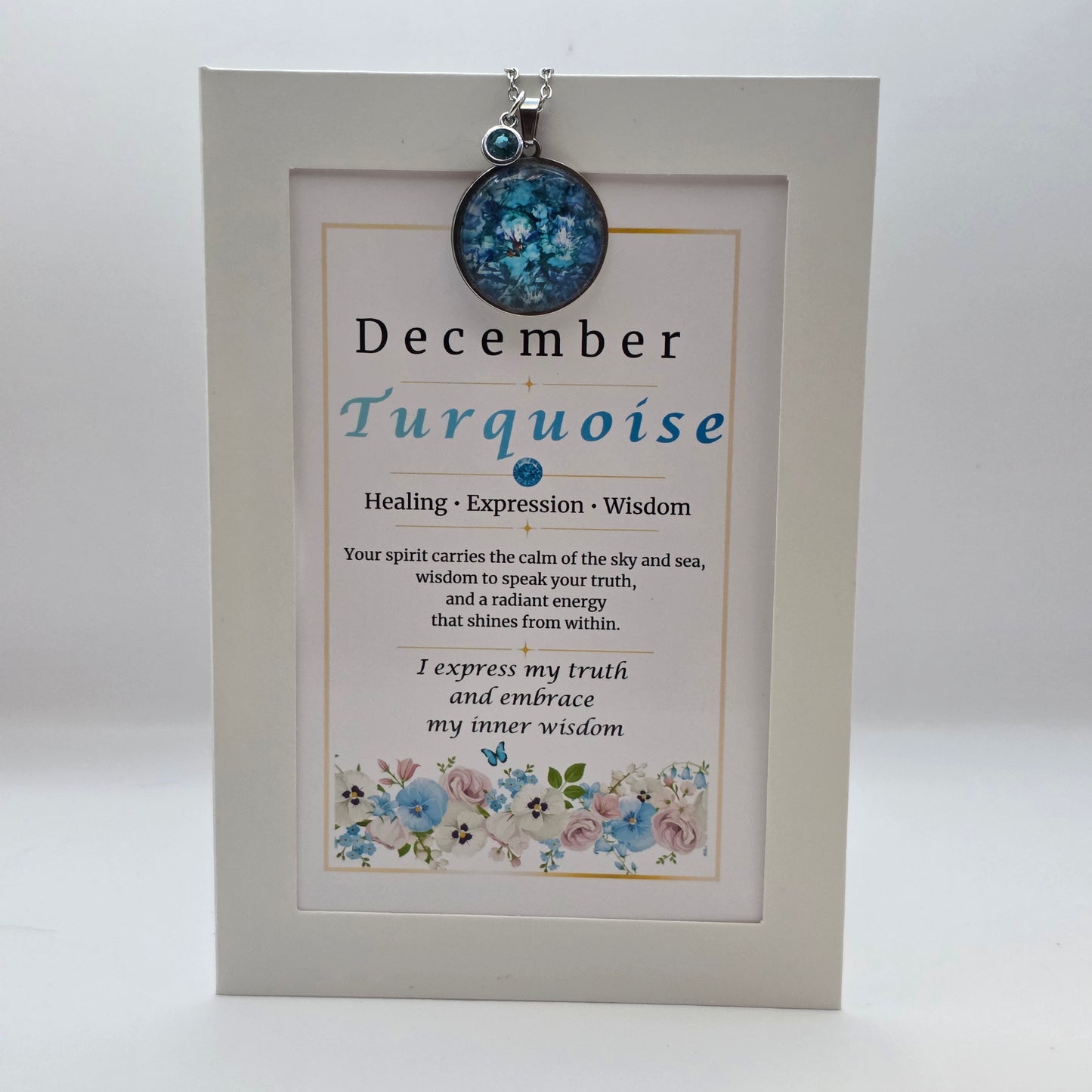 December Birthstone Necklace Gift Set | Turquoise Pendant with Keepsake Card | Handmade Birthday Gift for Her