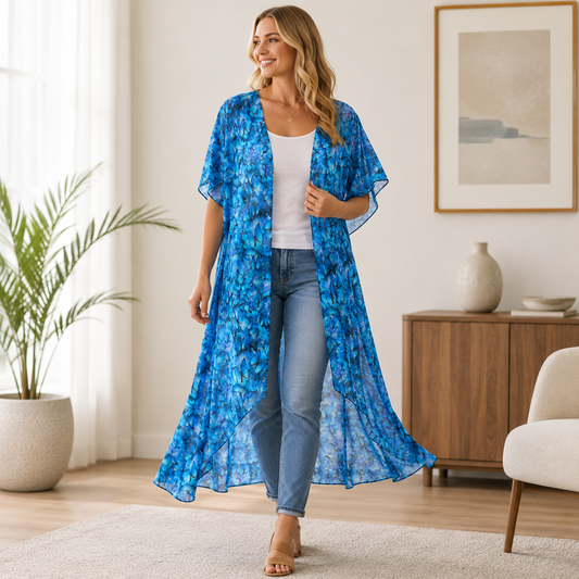 Blue Butterfly One Size Kimono| Women's Lightweight Boho Cover-Up