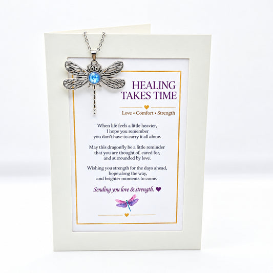 Healing Takes Time Dragonfly Art Necklace