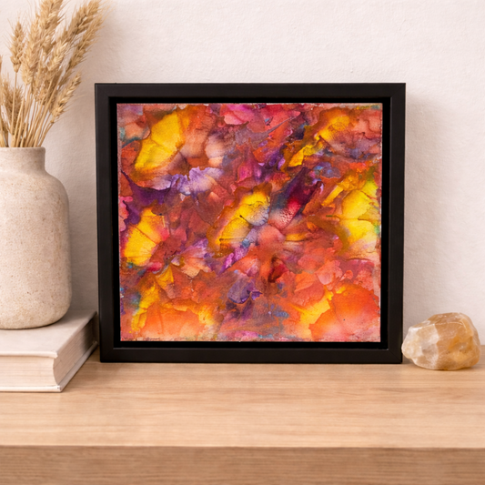 Ember Sky –   Framed Original Encaustic Abstract Painting (6×6)
