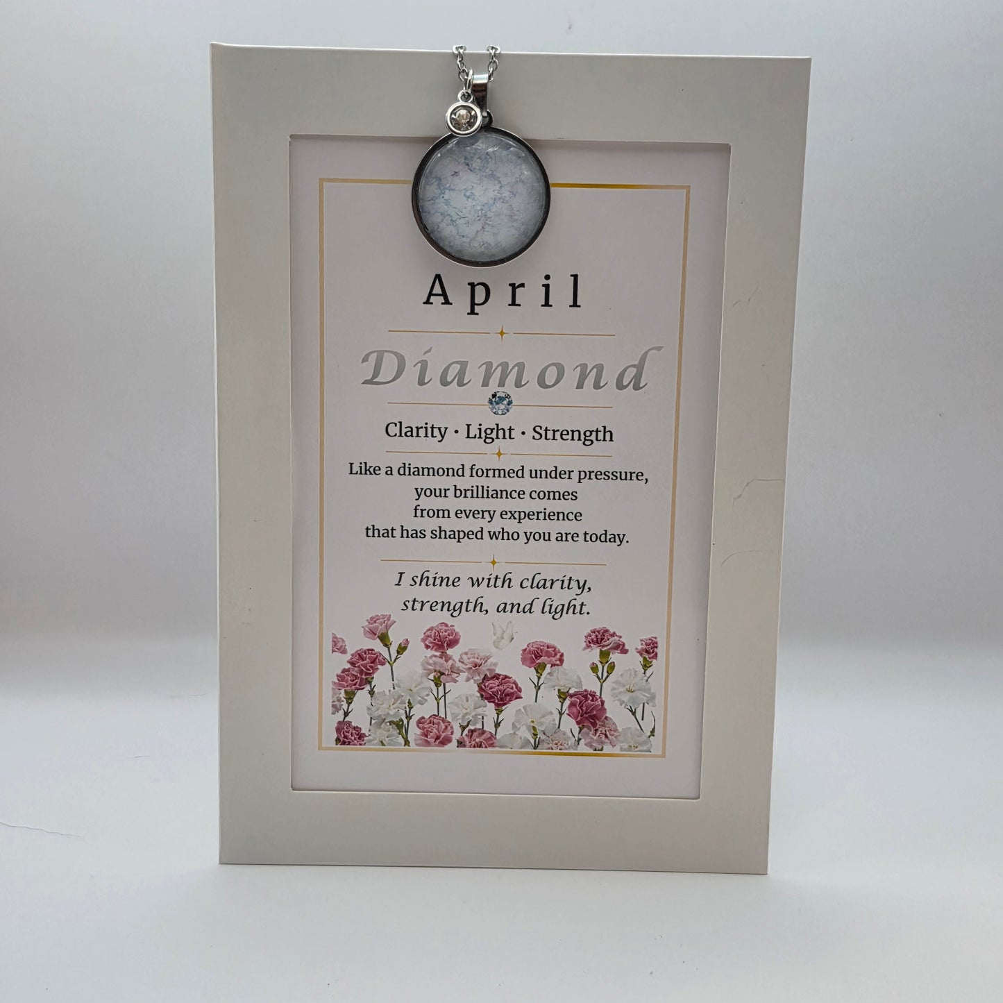 April Birthstone Necklace Gift Set | Diamond Pendant with Keepsake Card | Handmade Birthday Gift for Her