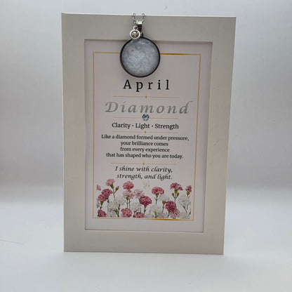 April Birthstone Necklace Gift Set | Diamond Pendant with Keepsake Card | Handmade Birthday Gift for Her