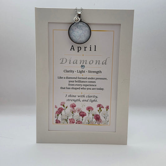 April Birthstone Necklace Gift Set | Diamond Pendant with Keepsake Card | Handmade Birthday Gift for Her