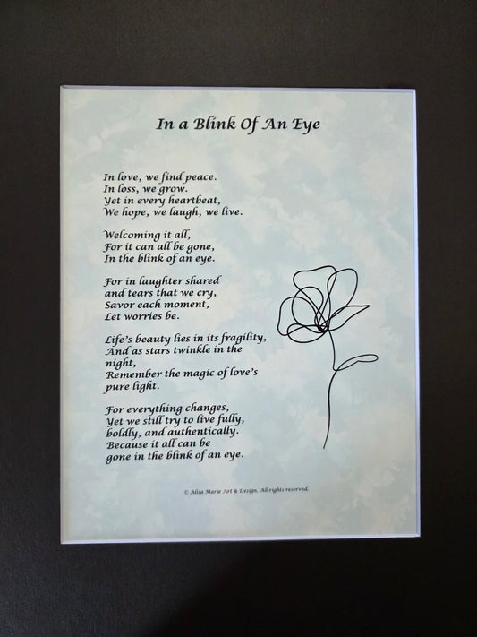 In a Blink of an Eye -11x14 Matted Poem