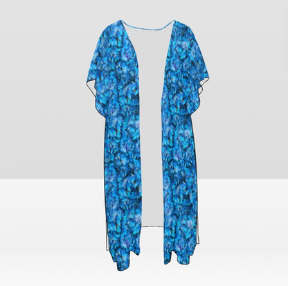 Blue Butterfly One Size Kimono| Women's Lightweight Boho Cover-Up